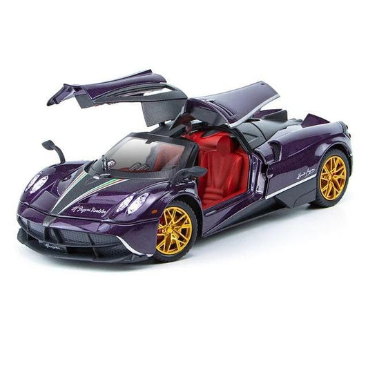 Joy Junction 1:32 Scale Pagani Huayra BC Supercar – Luxury Alloy Die-cast Model Car with Pull Back Action, Openable Doors, Lights & Sound | Toy Car for Kids & Collectors (Purple)