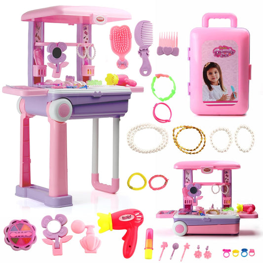 Chanak Beauty Set Suitcase on Wheels | 23-Piece Pretend Play Makeup Kit for Girls | Portable Beauty Trolley Set for Kids 3+ Years | Easy to Clean & Use | BIS Approved