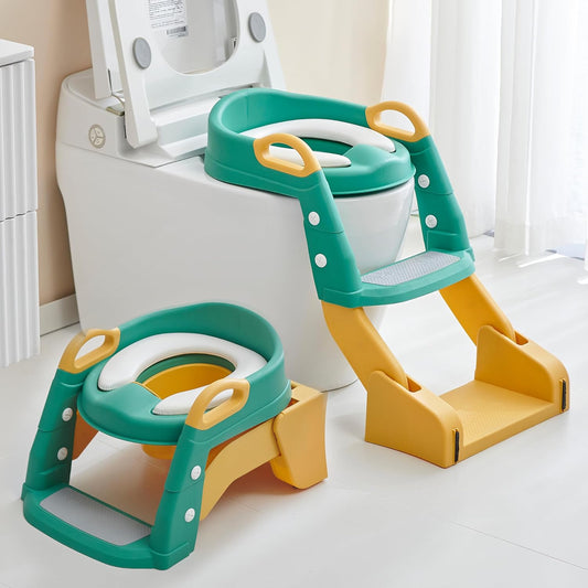 Baybee Vega 3-in-1 Western Toilet Potty Seat for Kids | Baby Potty Training Seat Chair with Ladder, Handles, Soft Cushion & Splash Guard | Convertible Toddler Toilet Seat for Boys & Girls 1-8 Years (Green, Plastic)