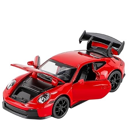 Joy Junction Die-cast Sports Car 1:32 – Premium Alloy Metal Pull Back Toy Car with Openable Doors, Hood & Trunk | Light & Music Model Car for Kids (Red)