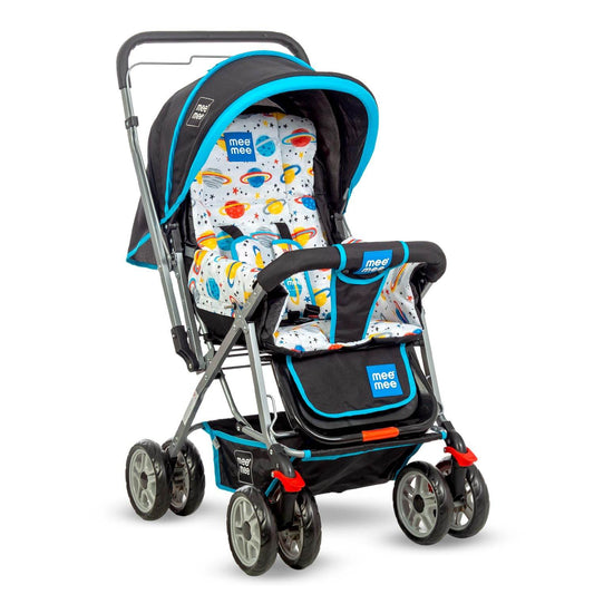 Mee Mee Little Explorer Advanced Infant Pram & Pushchair – Suitable for Newborn to 3 Years, Secure Harness, Adjustable Recline, All-Direction Wheels, Large Under-Seat Basket, Reversible Grip, Net Cover (DX Blue) - Timbuktoon
