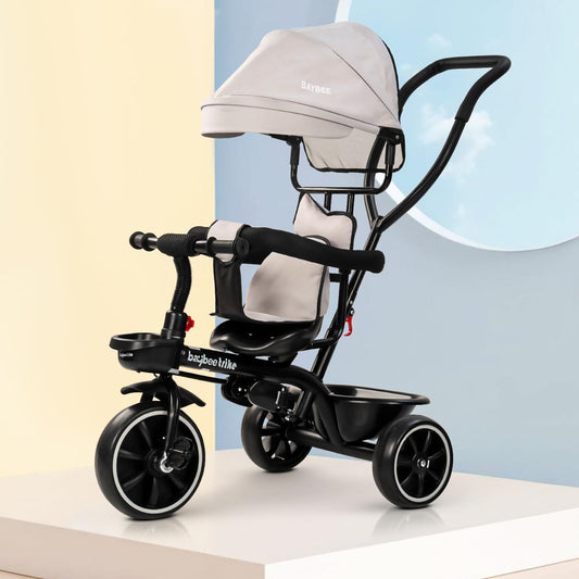 Baybee Maestro 2-in-1 Baby Tricycle for Kids | Smart Kids Trike with Parental Push Handle, Cushioned Seat, Canopy & Safety Guardrail | Baby Cycle for 2–5 Years (White)