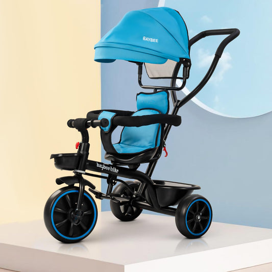 Baybee Maestro 2-in-1 Baby Tricycle for Kids | Smart Kids Trike with Parental Push Handle, Cushioned Seat, Canopy & Safety Guardrail | Baby Cycle for 2–5 Years (Blue)