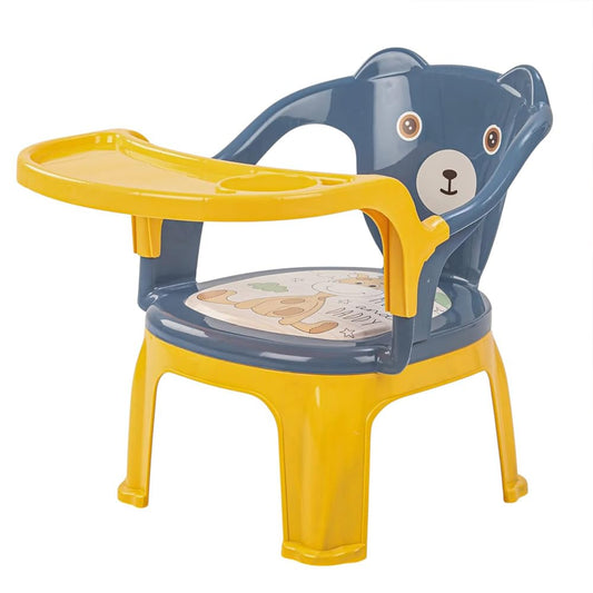 Baby Bucket Baby Chair with Tray | Strong & Durable Plastic Study and Feeding Chair for Kids | Portable High Chair for Toddlers Up to 30 Kg (Blue & Yellow)