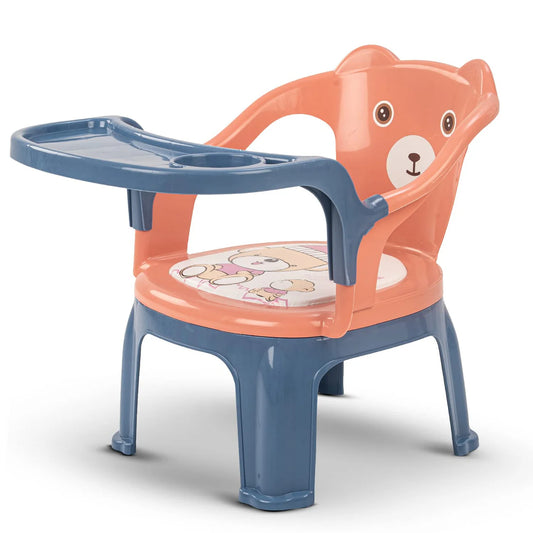 Baby Bucket Baby Chair with Tray | Strong & Durable Plastic Study and Feeding Chair for Kids | Portable High Chair for Toddlers Up to 30 Kg (Blue & Pink)