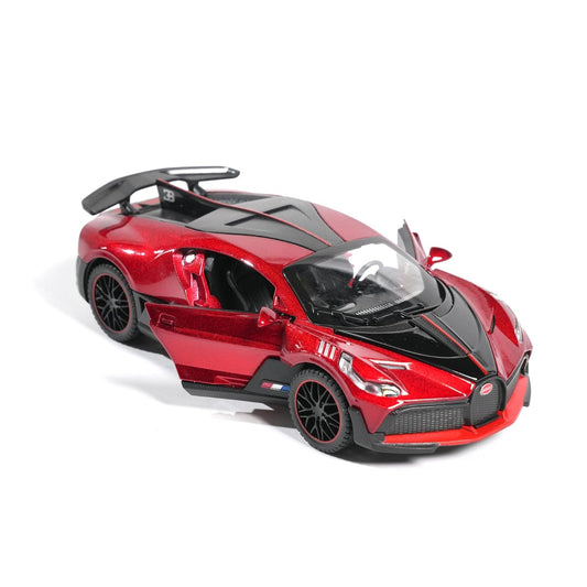 Joy Junction Bugatti Model Car 1:32 – Exclusive Alloy Metal Pull Back Die-cast Toy Car with Openable Doors, Light & Music (Red)