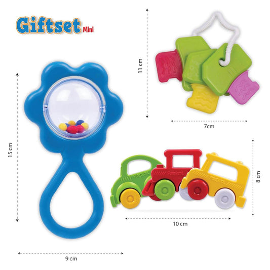 Giggles Funskool Gift Set Mini, Toy Set for Newborn Baby, Infants & Toddlers, Includes Rattle, Teether, Vehicle & Activity Toys With Development, Gift Set for Babies, Multicolor Age 5+ Months - Timbuktoon