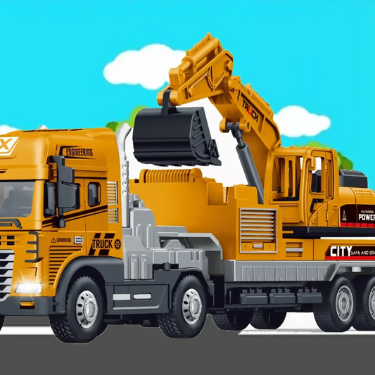 Joy Junction 1:24 Scale Die-cast Engineering Truck with Detachable Trailer & Mini Construction Vehicle – Pull Back Alloy Metal Toy Truck for Kids