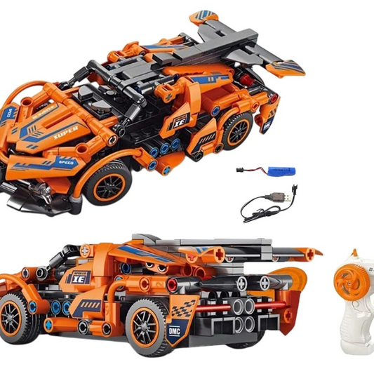 Joy Junction RC Building Block Car Kit – 2.4GHz Rechargeable Remote Control Racing Car with Openable Doors | DIY STEM Model Kit Toy for Kids 6+ (Orange)