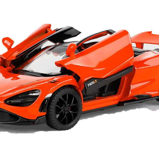 Joy Junction 1:32 Scale McLaren 765LT Die-cast Pull-Back Car – Alloy Model Toy with Openable Doors, Lights & Sound | Orange Sports Car for Kids 3+ & Collectors (Orange)