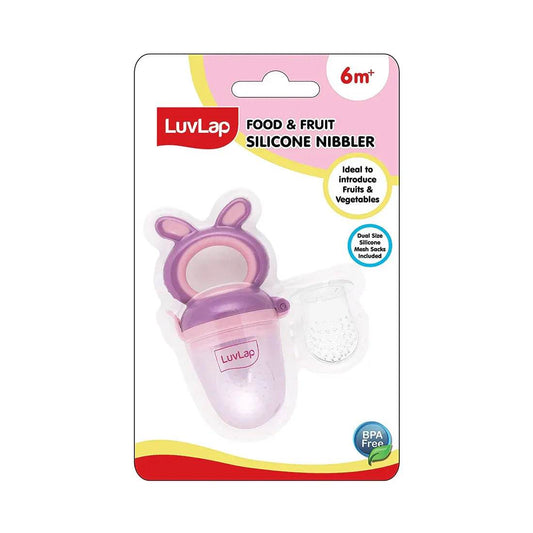 LuvLap Multi-Function Silicone Feeder & Teether | Extra Mesh Included | Soft Pacifier for Babies | Bunny Violet/Pink - Timbuktoon