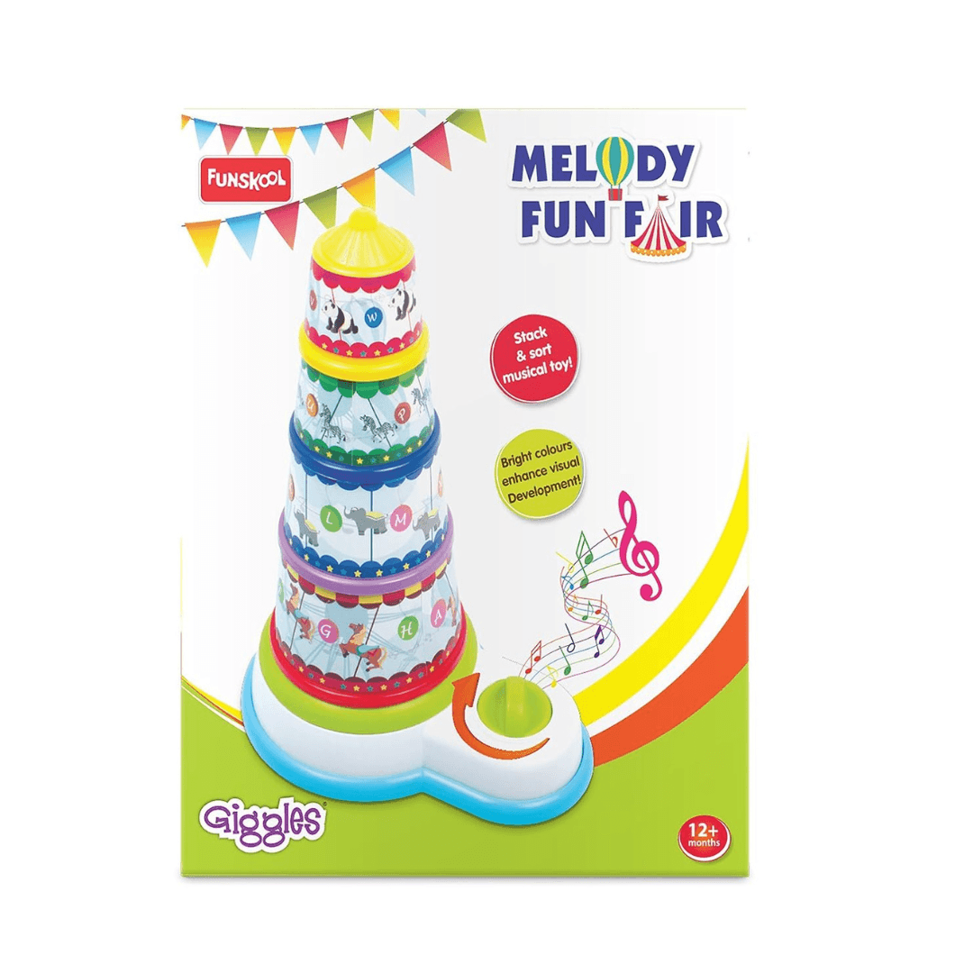 Giggles Funskool - Melody Funfair, Multicolour Musical Stacking Toy, Toy for Kids, Helps to Sort,Stack and Nest, 12 Months & Above, Infant and Preschool Toys - Timbuktoon