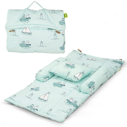 Baybee Thick Newborn Baby Bedding Mattress Bed Set | 4-Piece Baby Sleeping Bed with 2 Side Bolsters & Head Pillow for 0–6 Months | Printed Bedding Set for Boys & Girls (Green)