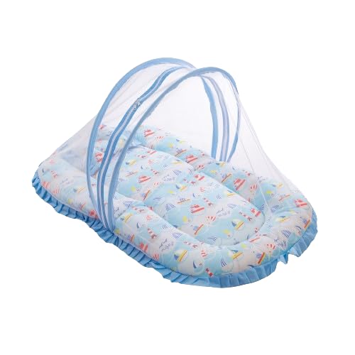 Mee Mee Gentle Comfort Mattress Set for Babies with Pillow & Mosquito Net – Sea Design