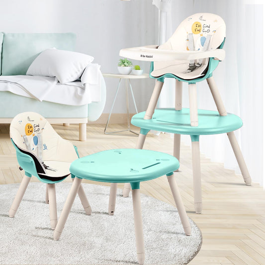 R for Rabbit Cherry Berry Tusky 3-in-1 Convertible High Chair for Babies & Kids – Compact Fold, Dual Meal Trays, Travel-Friendly, BPA-Free Anti-Slip Seat, Suitable for 6 Months–7 Years (Green Cream)