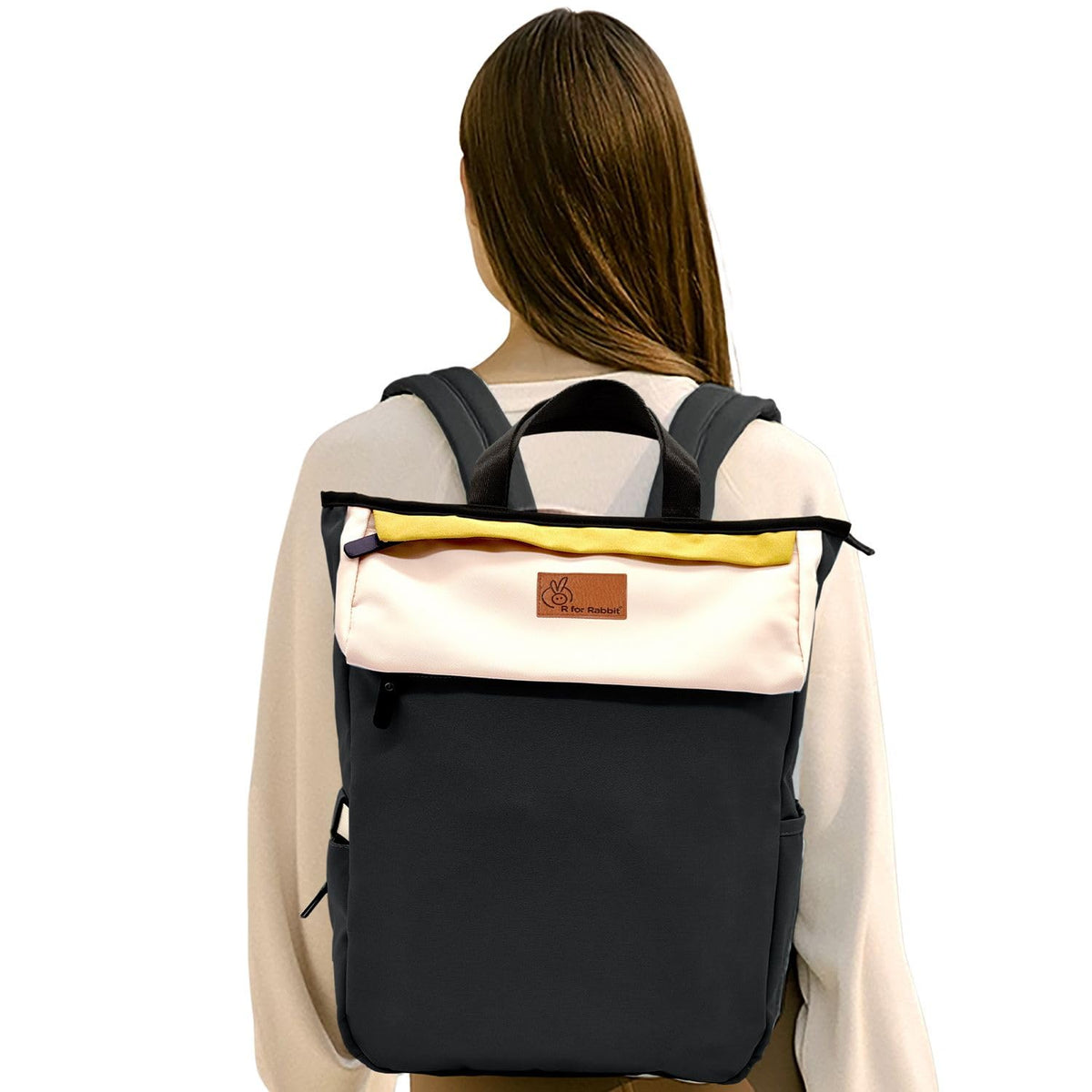R for Rabbit Caramello Daisy Diaper Bag for Mothers – Stylish, Multipurpose, Large Capacity Maternity Backpack (Black Cream)