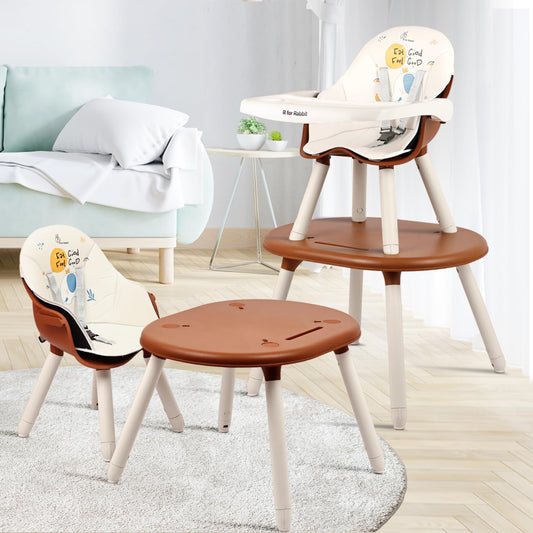 R for Rabbit Cherry Berry Tusky 3-in-1 Convertible High Chair for Babies & Kids – Compact Fold, Dual Meal Trays, Travel-Friendly, BPA-Free Anti-Slip Seat, Suitable for 6 Months–7 Years (Brown Cream)