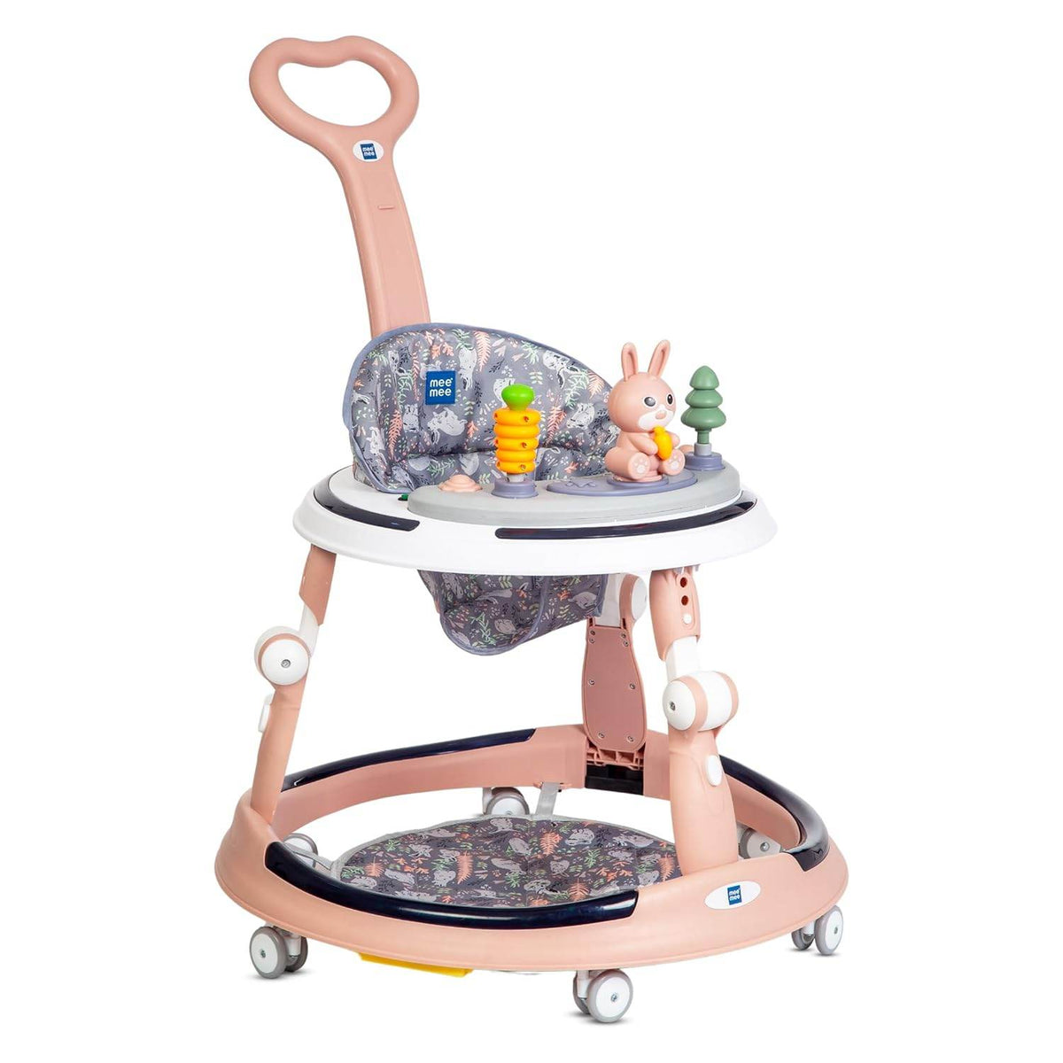 Mee Mee Premium Adjustable Baby Walker – 7 Height Levels, Detachable Foot Mat, Musical Play Tray, Cushioned High Backrest, 360° Swivel Wheels, 6–24 Months, Up to 15 kg (Pink) - Timbuktoon