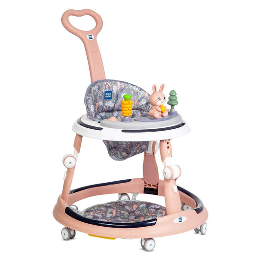 Mee Mee Premium Adjustable Baby Walker – 7 Height Levels, Detachable Foot Mat, Musical Play Tray, Cushioned High Backrest, 360° Swivel Wheels, 6–24 Months, Up to 15 kg (Pink) - Timbuktoon