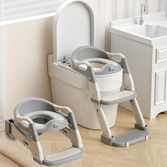 R for Rabbit Hilltop Trainer 2-in-1 Potty Training Seat & Step Stool (Grey White) | Adjustable Height | Anti-Skid Base | Universal Fit & Foldable Toilet Seat for Kids 1–7 Years