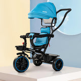 Baybee Maestro 2-in-1 Baby Tricycle for Kids | Smart Kids Trike with Parental Push Handle, Cushioned Seat, Canopy & Safety Guardrail | Baby Cycle for 2–5 Years (Blue)