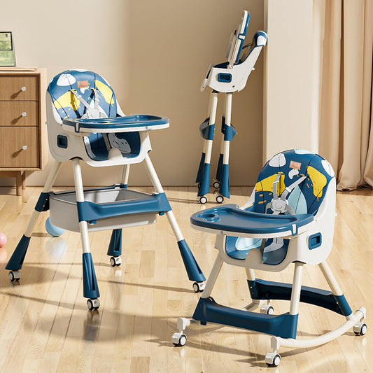 R for Rabbit Sugar Doodle Plus 3-in-1 Convertible High Chair for Babies & Kids – Rocking Chair, Compact Fold, Dual Detachable Meal Trays, Suitable for 6 Months–5 Years (Indigo Dye)