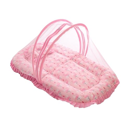 Mee Mee Padded Infant Mattress with Mosquito Canopy & Cushion – Flamingo Pattern