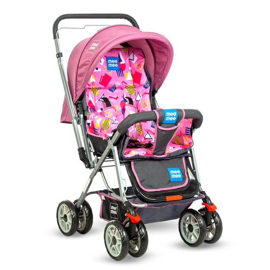 Mee Mee Little Explorer Premium Baby Stroller / Pram – 0 to 3 Years, Infant/Toddler, 5-Point Safety Belt, Reclining Seat, 360° Swivel Wheels, Spacious Storage Basket, Two-Way Handle, Mosquito Net (DX Purple) - Timbuktoon
