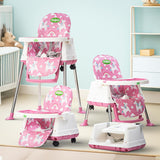 Baybee 4-in-1 Convertible High Chair for Kids | Foldable Baby Feeding Chair with Safety Harness, Adjustable Tray, Booster Seat & Recliner | Portable & Easy-to-Clean Dining Chair (Pink)
