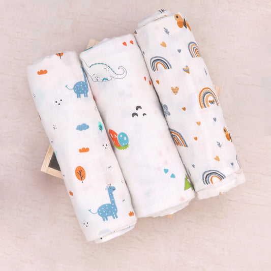 R for Rabbit Cuddlez Swaddle for Newborn Baby | 100% Soft Cotton Muslin | Lightweight, Breathable & Skin-Friendly Multipurpose Swaddler Wrap | Combo Pack of 3 (Multi Safari, Size: 105x100 cm)