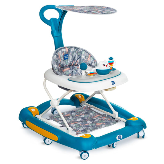 Mee Mee Star Light 2-in-1 Baby  Walker & Rocker | 3-Level Adjustable Height | Light, Rattle & Musical Toys | Anti-Rollover Folding 360° Walker | Anti-Fall & Anti-Skid | For 6–24 Months, Up to 15 kg (Blue)