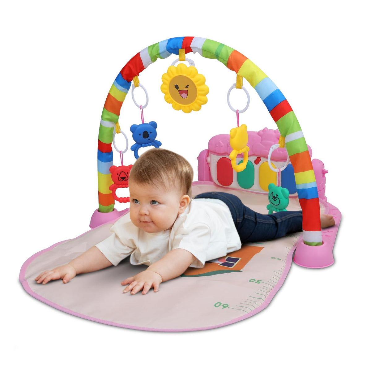 Baybee Piano Play Gym Mat for Babies | Musical Activity Play Gym with 5 Hanging Toys, Music & Lights | Indoor Baby Playmat for Newborns 0-12 Months Boys & Girls (Pink)
