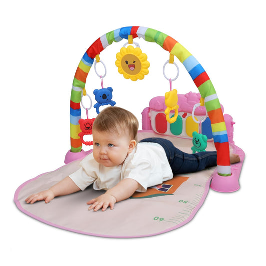 Baybee Piano Play Gym Mat for Babies | Musical Activity Play Gym with 5 Hanging Toys, Music & Lights | Indoor Baby Playmat for Newborns 0-12 Months Boys & Girls (Pink)