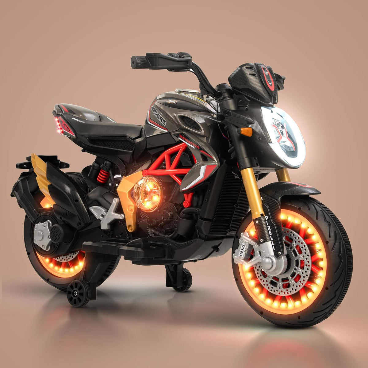 Baybee MTK Baby Battery Operated Bike for Kids with Foot Accelerator & Music | Rechargeable Ride-On Toy Bike with LED Light | Electric Baby Bike for 1–3 Years (Orange)
