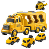 5-in-1 Vehicle Carrier Toy Set – Transport Truck with Pull-Back Cars, Helicopter & Lights/Sounds – Durable ABS Playset for Kids Aged 3+ - Timbuktoon