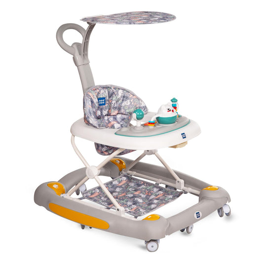 Mee Mee Star Light 2-in-1 Baby  Walker & Rocker | 3-Level Adjustable Height | Light, Rattle & Musical Toys | Anti-Rollover Folding 360° Walker | Anti-Fall & Anti-Skid | For 6–24 Months, Up to 15 kg (Grey)