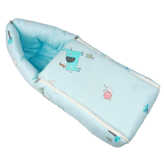 R for Rabbit Snuggy Baby Sleeping Bag & Carry Nest – 100% Cotton 3-in-1 Convertible Bedding Set for Newborns, Travel-Friendly & Portable (Sky Blue)