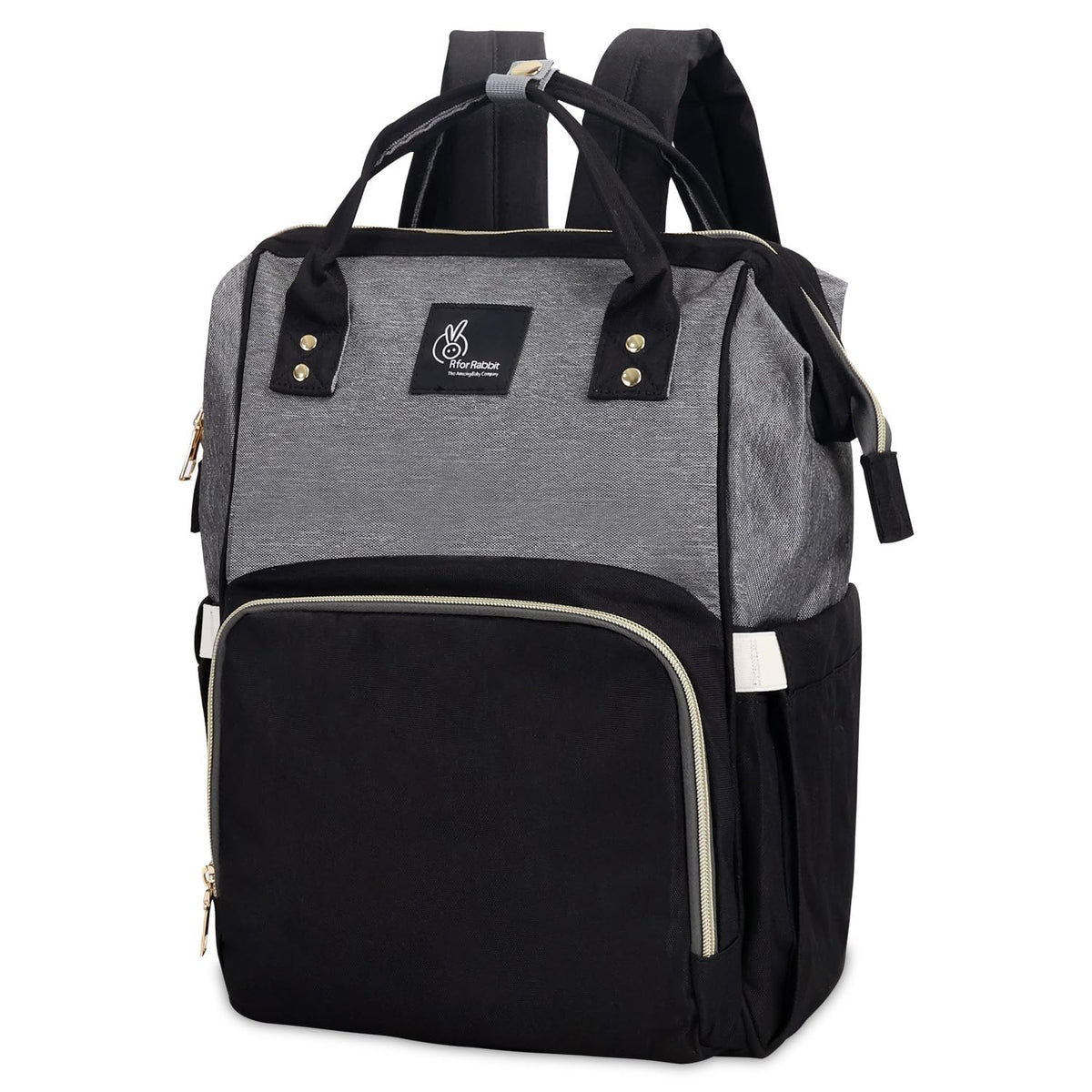 R for Rabbit Caramello Diaper Bag for Mothers – Stylish, Travel-Friendly, Waterproof Maternity Backpack with Large Capacity (Grey Black)