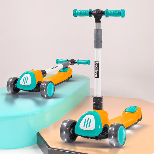 Goodluck Baybee Dusty Kick Scooter for Kids | 3-Wheel Foldable Scooter with LED PU Wheels, Adjustable Handlebar & Music | Outdoor Runner Skate Scooter for Boys & Girls 3–12 Years (Yellow/Teal)