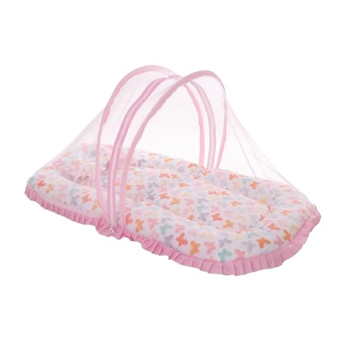 Mee Mee Padded Infant Mattress with Mosquito Canopy & Cushion – Butterfly Pattern
