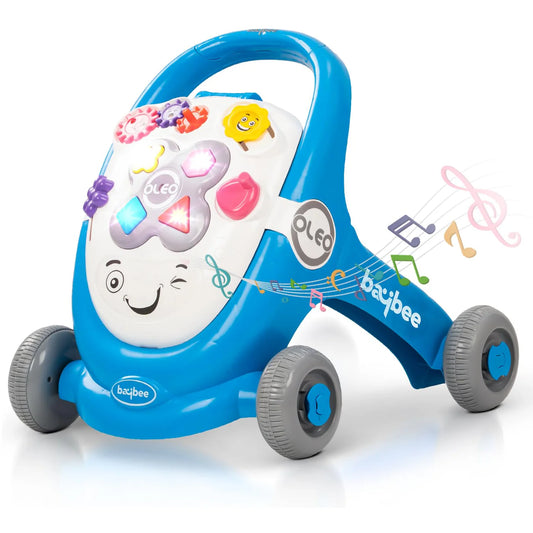 Baybee Oleo Baby Walker for Kids | Push Walker with Music, LED Light, Rotating Gears & Grip Handle | Activity Walker for Toddlers 0–2 Years Boys & Girls (Blue)