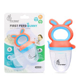 R for Rabbit First Feed Bunny Nibbler Soft Silicone Fruit & Veggie Feeder | Baby Teether & Pacifier | Hygienic, BPA-Free | For Infants 3+ Months (Orange-Blue)