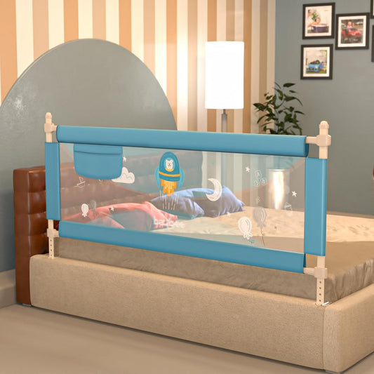 Baybee Baby Bed Rail Guard for Toddlers Safety | Foldable Bed Protector with Adjustable Height & Secure Lock | Portable Single Side Bedrail Fence for Newborns & Kids (150x63 cm, Blue)