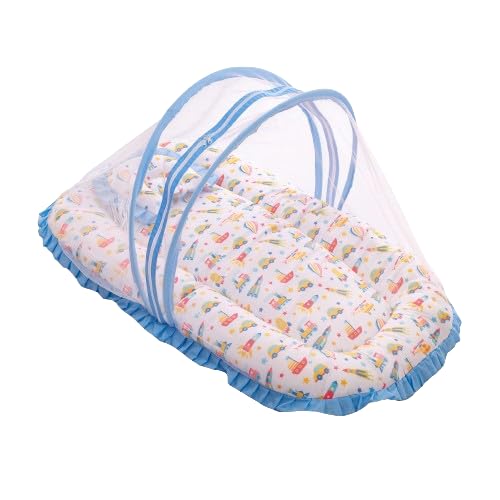 Mee Mee Cushioned Baby Mattress Set with Mosquito Net & Pillow – Transport, Soft & Breathable Infant Bedding, Foldable & Travel-Friendly