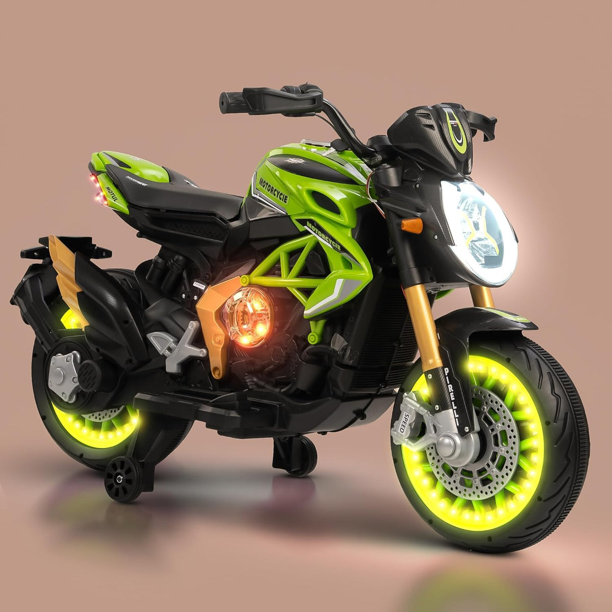 Baybee MTK Baby Battery Operated Bike for Kids with Foot Accelerator & Music | Rechargeable Ride-On Toy Bike with LED Light | Baby Electric Bike for Kids to Drive 1–3 Years (Green)