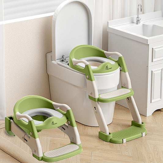 R for Rabbit Hilltop Trainer 2-in-1 Potty Training Seat & Step Stool (Green White) | Adjustable Height | Anti-Skid Base | Universal Fit & Foldable Toilet Seat for Kids 1–7 Years