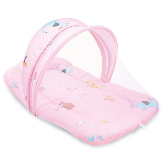 R for Rabbit Snuggy Safari Baby Sleeping Bedding Set with Mosquito Net – 100% Cotton Baby Nest & Sleeping Bag for Newborns, 0–12 Months (Pink)