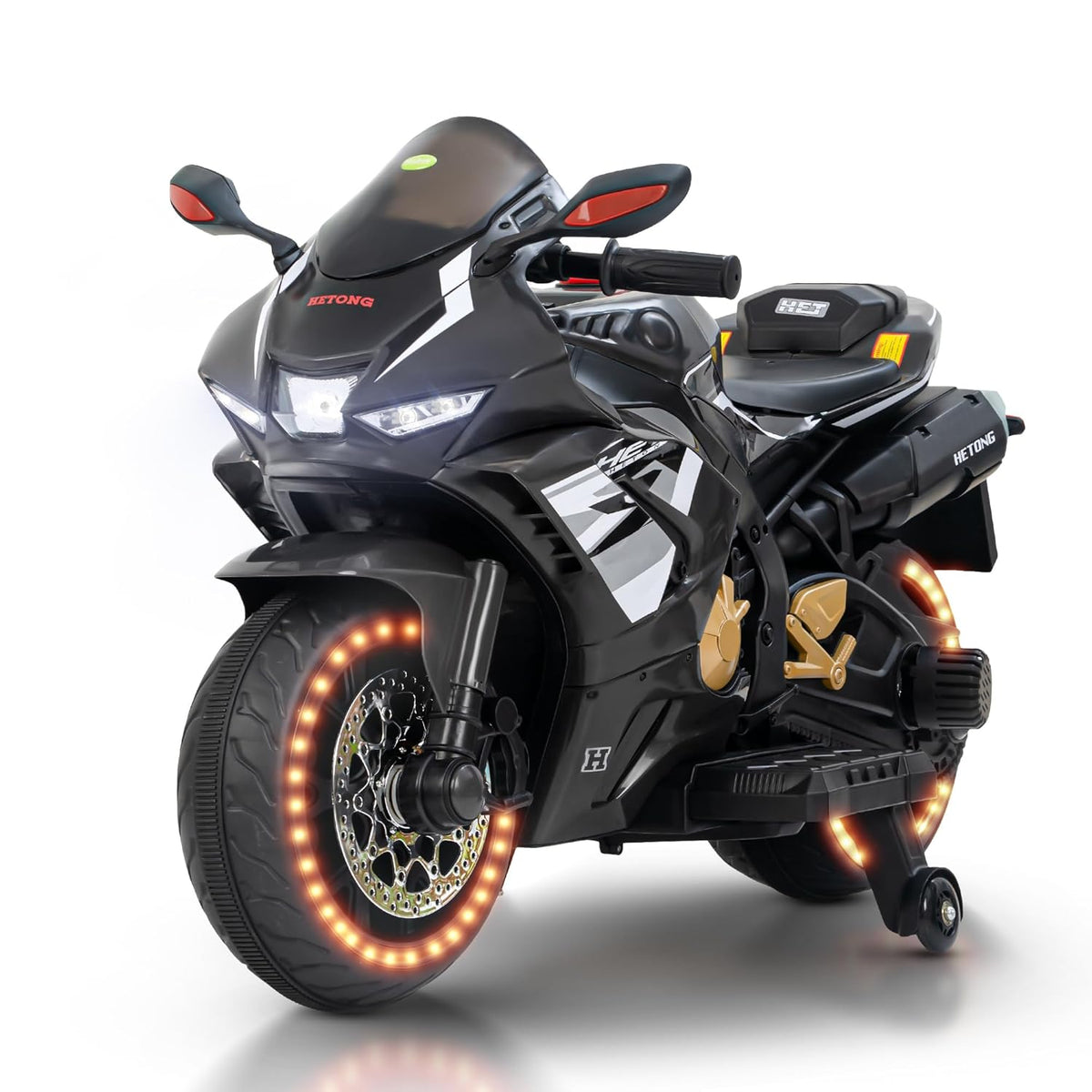Baybee Hetong Baby Battery Operated Bike for Kids | Rechargeable Electric Racing Bike with Hand Accelerator, Music & LED Lights | Ride-On Toy Motorcycle for Boys & Girls 3–8 Years (Black)