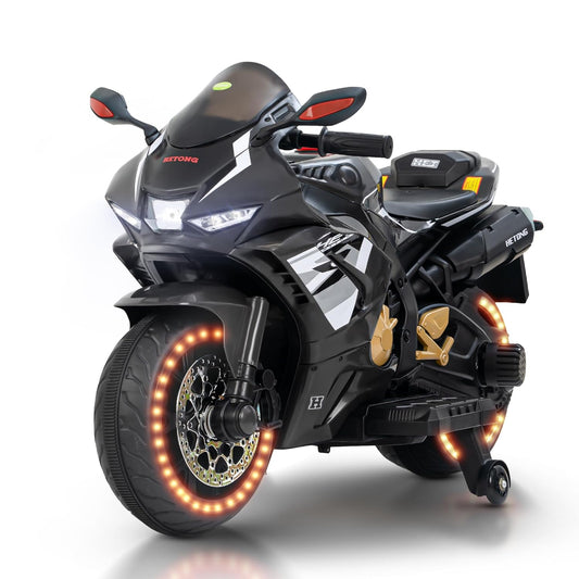 Baybee Hetong Baby Battery Operated Bike for Kids | Rechargeable Electric Racing Bike with Hand Accelerator, Music & LED Lights | Ride-On Toy Motorcycle for Boys & Girls 3–8 Years (Black)