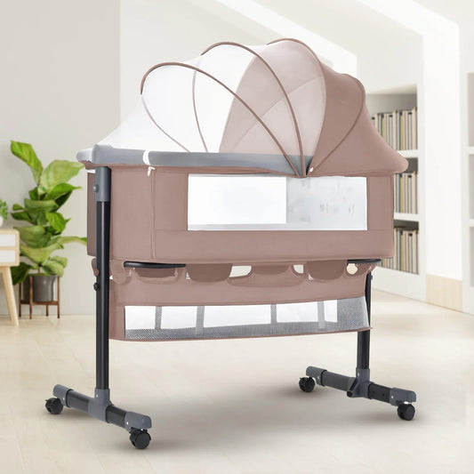 Baybee Convertible 3-in-1 Infant Co-Sleeper with Insect Net, Swivel Wheels & Storage Space | Dual-Level Adjustable Cradle & Side Sleeper for Newborns, Infants & Toddlers